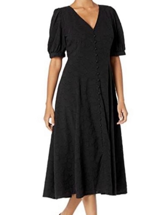 Madewell Dresses & Skirts - Madewell Floral Jacquard Puff-Sleeve Button-Front Lined Midi Dress in Black